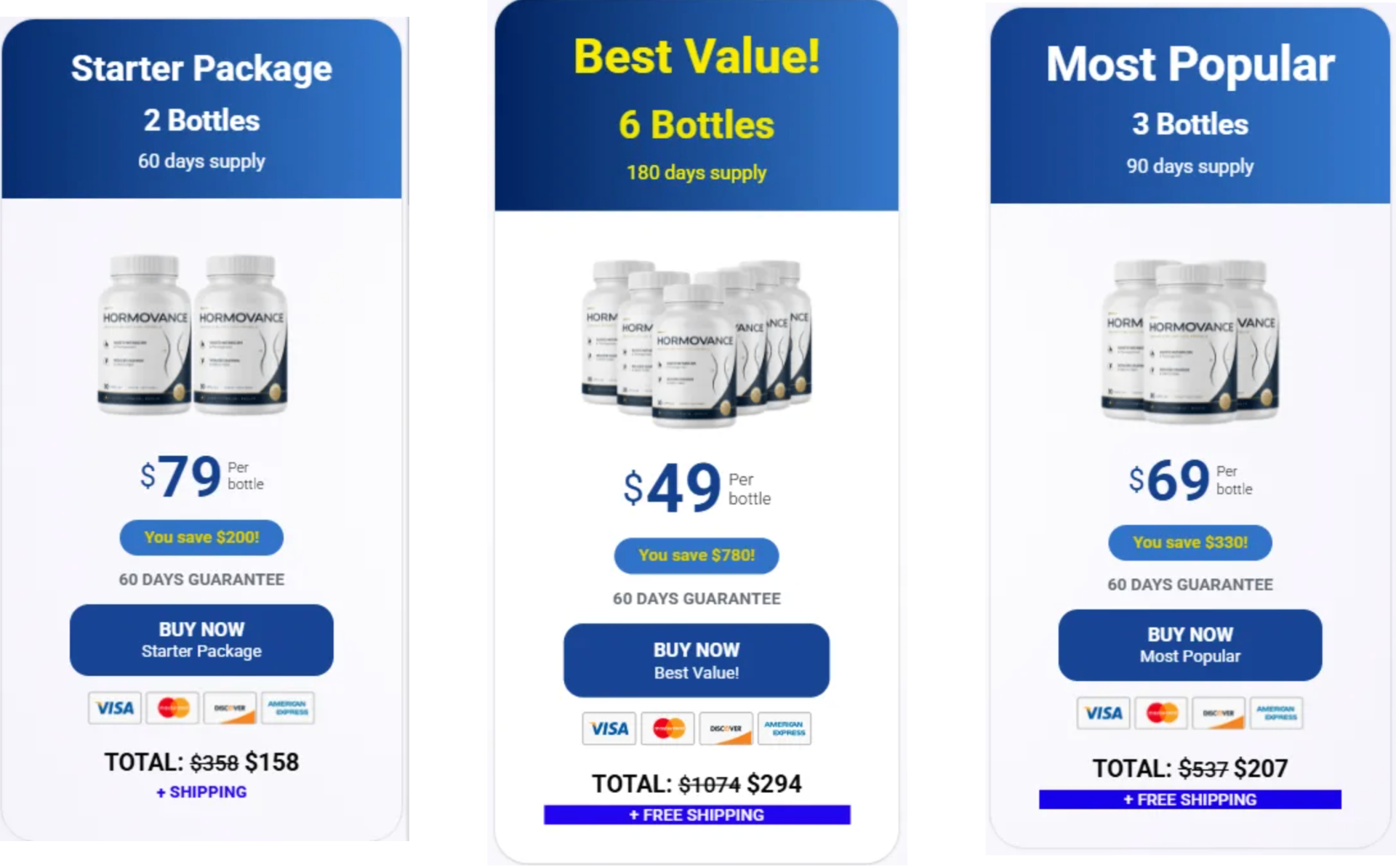 Hormovance pricing packages 2, 3 and 6 bottle deals